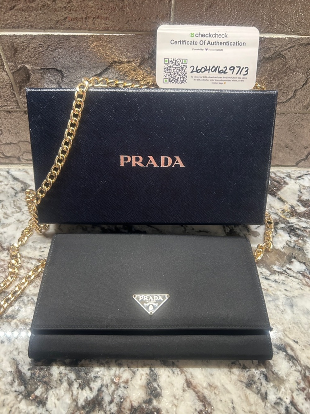 Prada Black Wallet on Chain with Gold Hardware COA and box